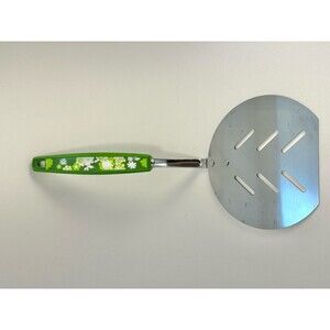 Vintage Floral Slotted Spatula Green Handle Retro 70s Kitchen Utensil
